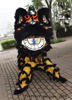 

Lion Dance Mascot Costume China Folk Art Wool Southern Liona for Two Adults Black Cosplay Party Game Advertising