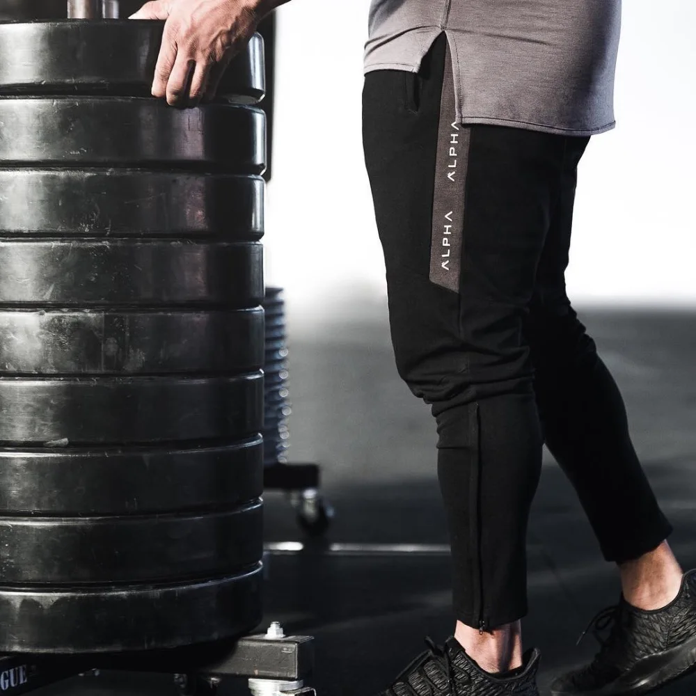 

2019 Autumn Men Running Pants Sweatpants Sport Trousers Zipper Pockets Solid Workout Bodybuilding Gym Fitness Joggers