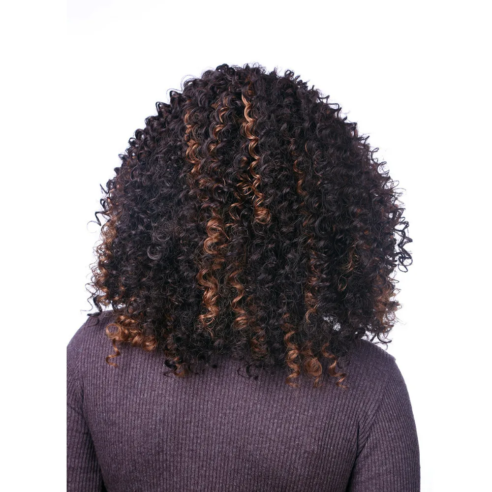 Yiyaobess 40 см афро кудрявый парик Синтетический Средний длинный темно-коричневый волос подчеркивает женские парики для афроамериканцев