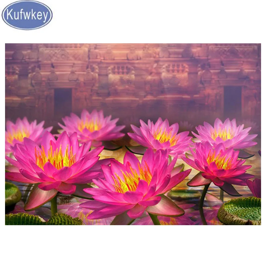 

Kufwkey 5d diamond,mazayka bead embroidery full drill Diamond painting Poppy Water Lilies 5d Cross Stitch Rhinestone mosaic art