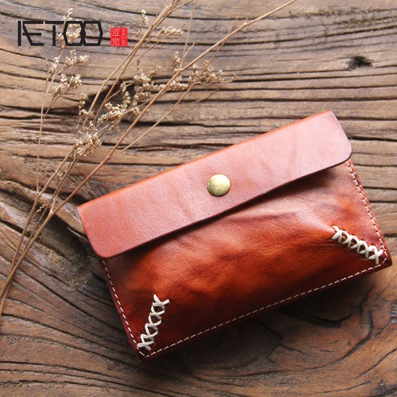 

AETOO New promotion first layer leather key bag purse card bag hand-wiped leather crepe vintage