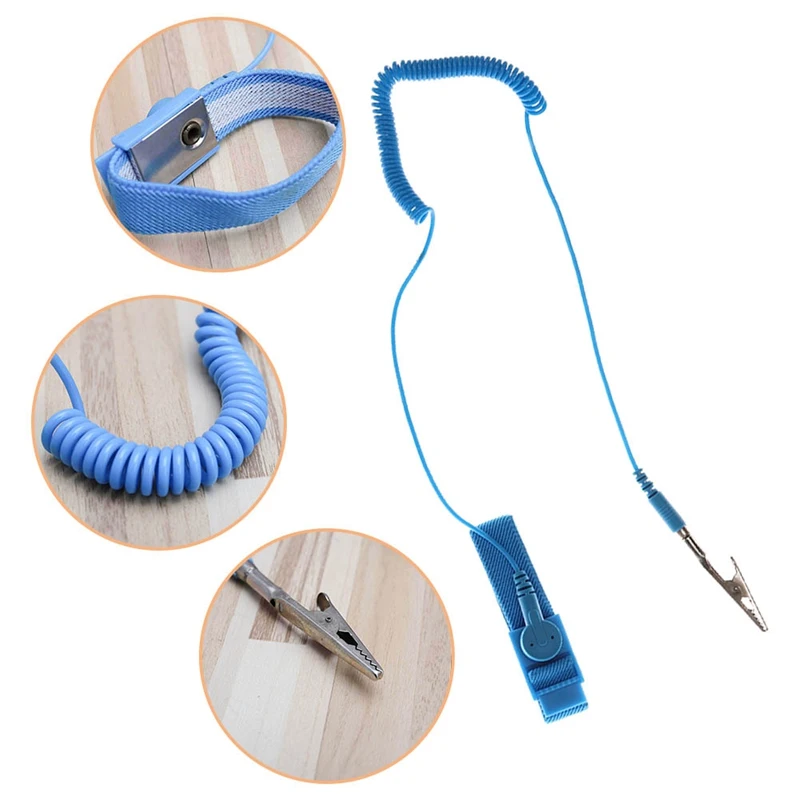 

Blue Adjustable Anti Static Bracelet Electrostatic ESD Discharge Cable Reusable Wrist Band Strap Hand With Grounding Wire