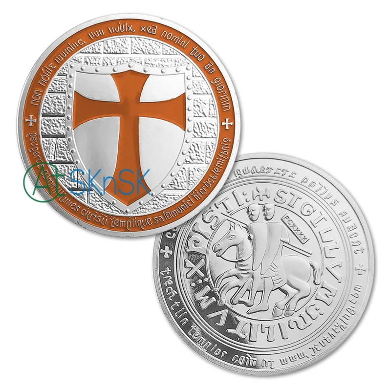 Рыцари Тамплиер посеребренный Европейский крест сувенирная монета художественные коллекции масонские золотые монеты - Цвет: IS0140S-1