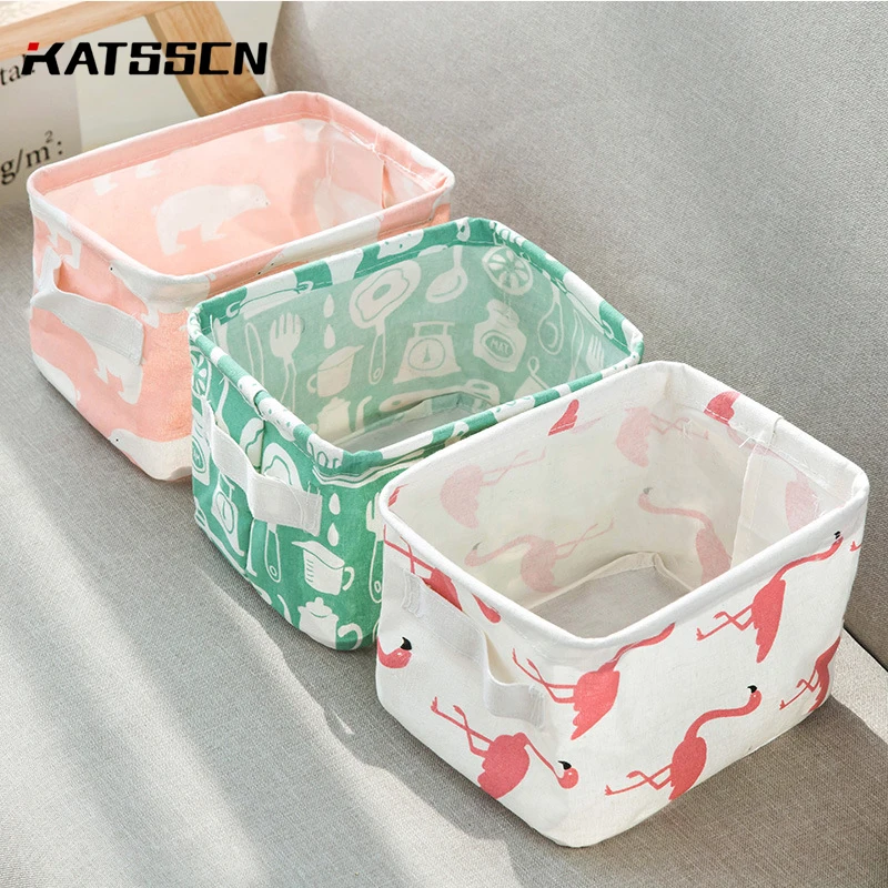

Cotton Linen Storage Basket DIY Office Desktop Organize Folding Toy Storage Box Fresh Animal Jewelry Makeup Organizer 149