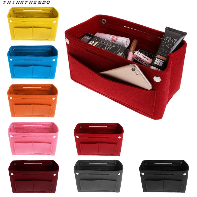 

THINKTHENDO Fashion Women Felt Makeup Bag Handbag Organizer Purse Insert Bag Fabric Storage Cosmetic Pouch Bag New M/L/XL