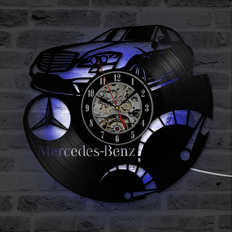 Audi Benz coche Logo vinilo registro pared reloj 3D decorativo colgante Vintage reloj LED pared reloj hogar Decoración regalo para coche amante Audi Benz coche Logo vinilo registro pared reloj 3D decorativo colgante Vintage reloj LED pared reloj hogar Decoración regalo para coche amante