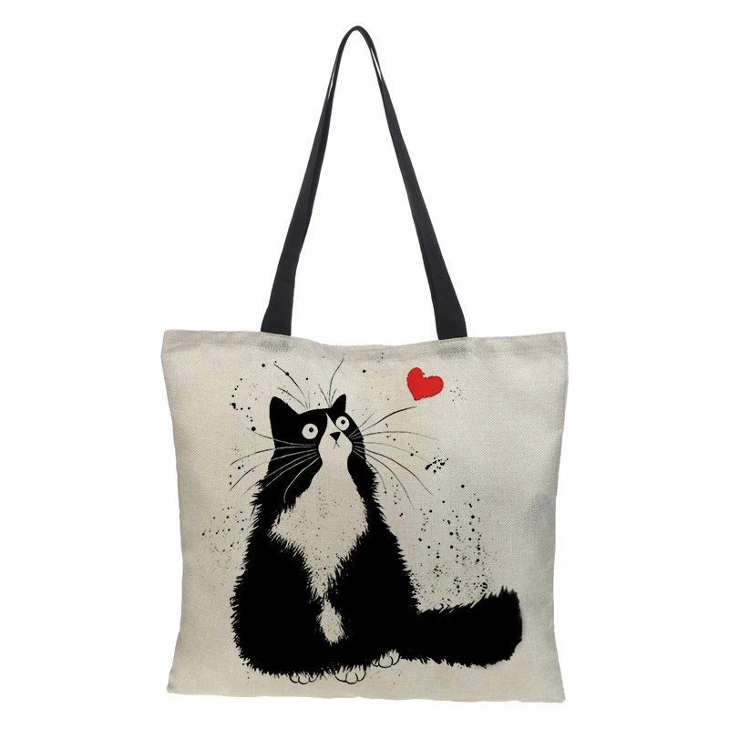 Customized Cute Cat Printing Women Handbag Linen totoro style Tote Bags with Print Logo Casual Traveling Beach Bags 43cm*43cm Customized Cute Cat Printing Women Handbag Linen totoro style Tote Bags with Print Logo Casual Traveling Beach Bags 43cm*43cm