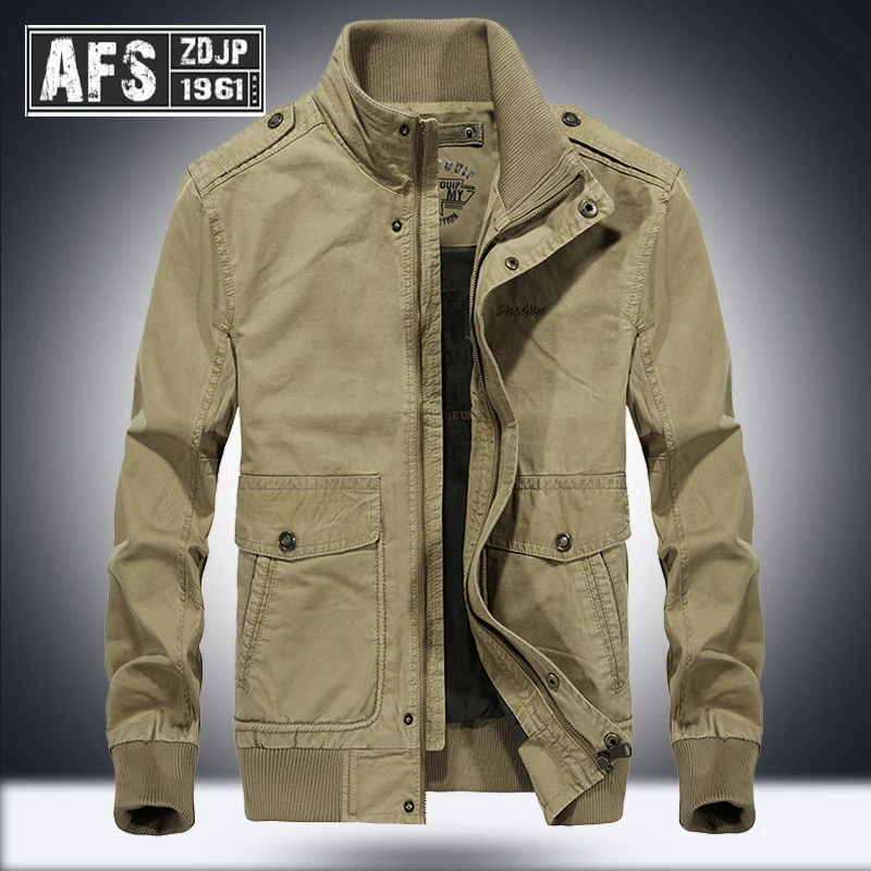 Куртка-бомбер большого размера 5XL, армейская куртка, Мужская куртка в стиле милитари, мужская куртка со стоячим воротником, хлопок, с несколькими карманами, AFS JEEP, осеннее пальто для мужчин