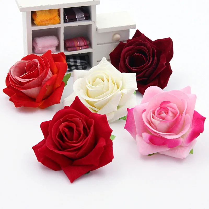 

2pcs decorative Artificial rose Flower Heads for Wedding party Decoration DIY Wreath Gift Box Scrapbooking Craft Fake Flowers