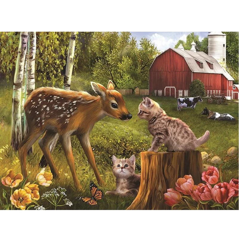 

Arts Diamond Embroidery 5D DIY Diamond Painting Cross Stitch Full Round Deer And Cat Picture Diamond Mosaic Home Decor Paintings