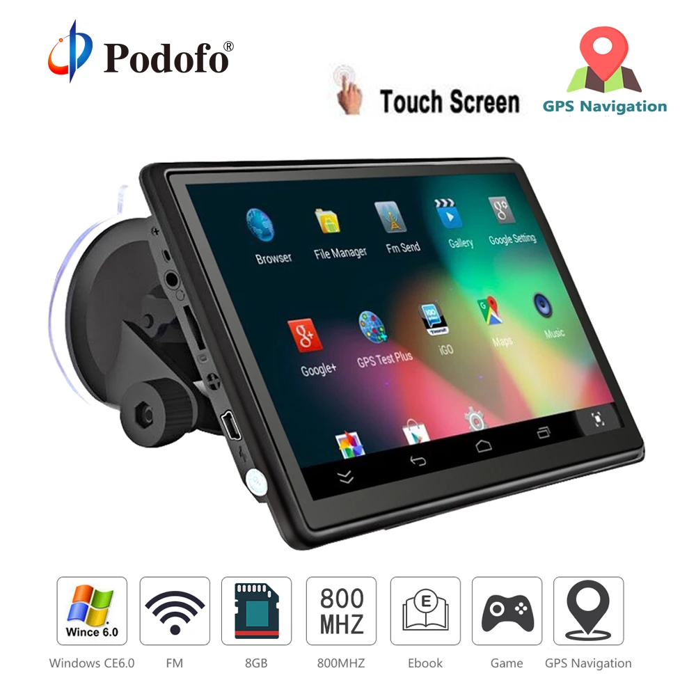 

Podofo Car GPS Navigation FM Bluetooth AVIN 7" HD Touch Screen Sat nav Truck Win CE 6.0 gps navigators automobile with Free Maps