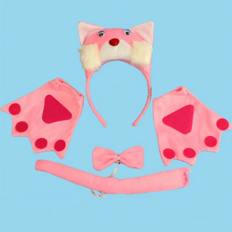 

Kids Boy Girl 3D Cat Animal Ear Headband Tail Tie Claws Gloves Props Animal Cosplay Costume Halloween Party Favor