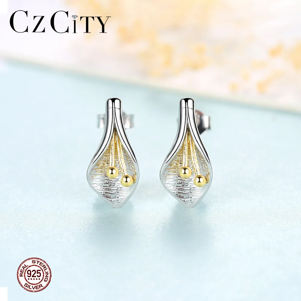 CZCITY Горячая кисточки твердая 925 стерлингового серебра Тюльпан Цветок серьги