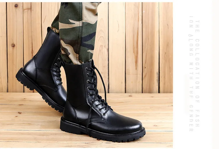 Merkmak Genuine Leather Snow Boots Autumn& Winter Military Boot Plush Outdoor Casual Men's High Boots Footwear Lace up Flats