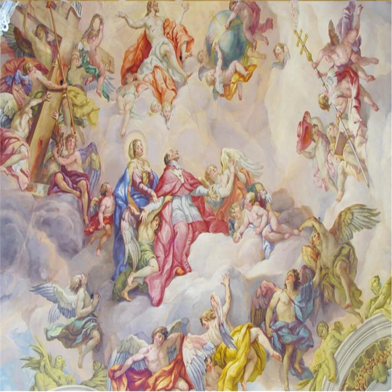 papel de parede Classical European People Oil Paintings Zenith Ceiling Frescoes Custom Photo Wallpaper 3D Mural Wall Stickers