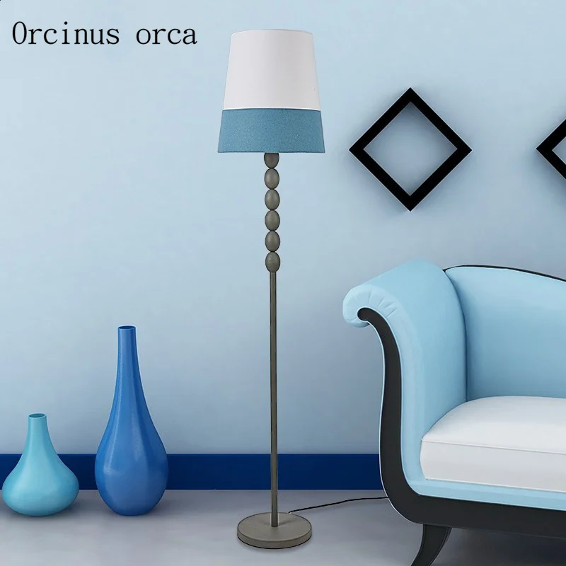 

American modern minimalist floor lamp living room bedroom bedside lamp study creative color stitching fabric floor lamp