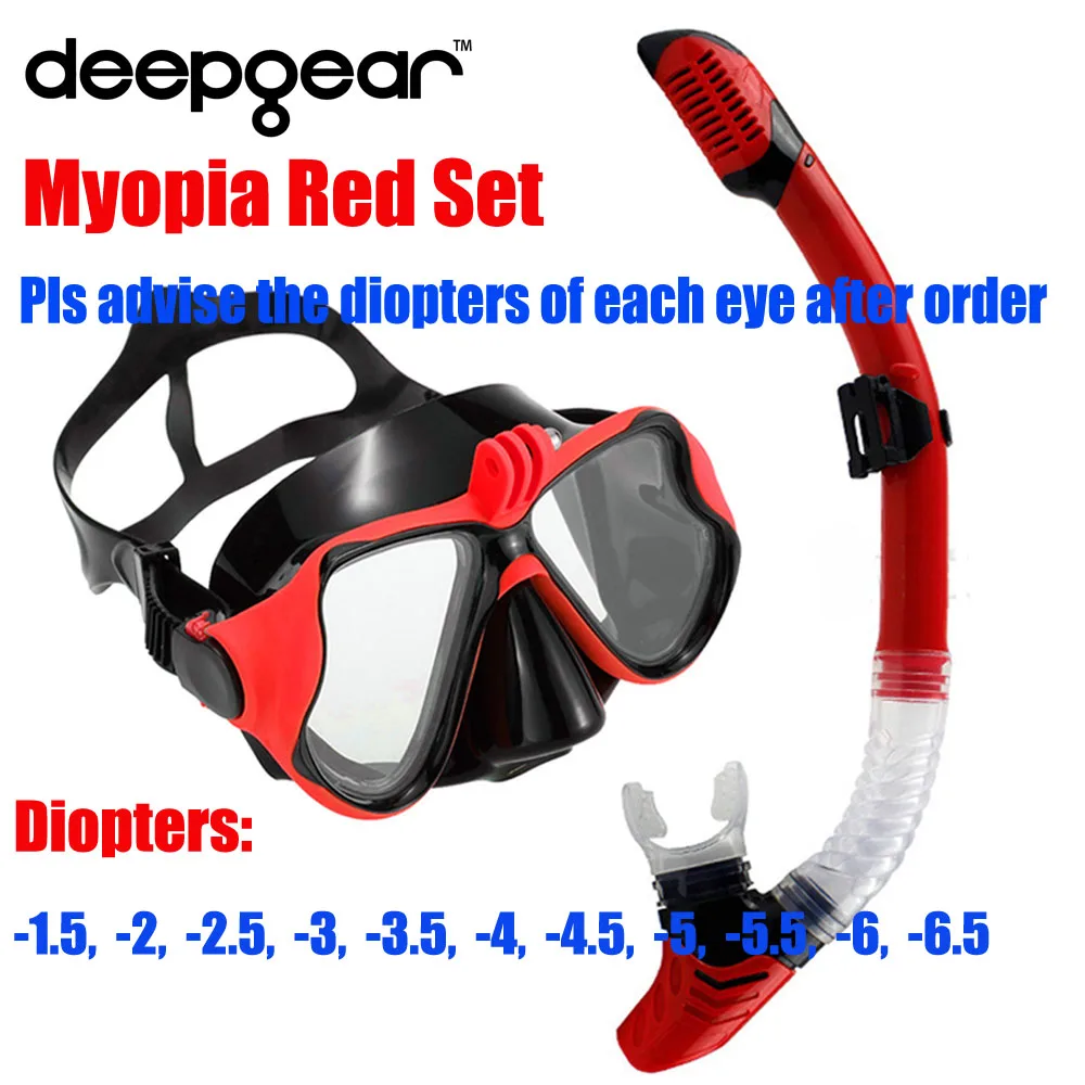 Глубокое снаряжение из закаленного стекла для близорукости, набор для подводного плавания, маска для взрослых, крепление для камеры GoPro, сухая трубка, набор для дайвинга, снаряжение для подводного плавания - Цвет: Red Set