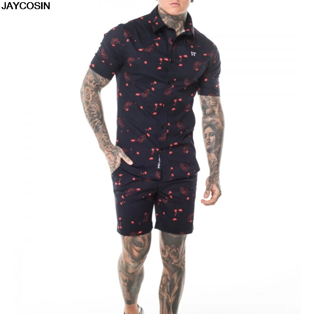 KLV Men's Sets Men Street Shirt and Shorts Summer Bohemia Style Printed Outfit Two Piece Sets Sleeve Sport Quality hot sale 9613