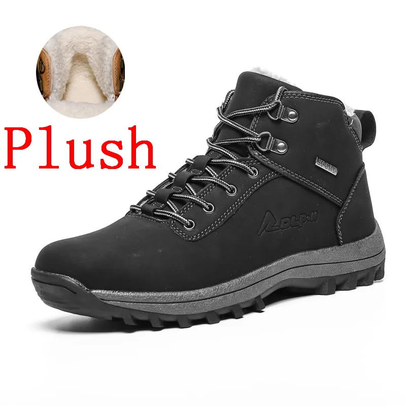 Men Boots Size 38-48 Designer Mens Shoes Winter Boots Waterproof Men Snow Boots Lace Up Men Ankle Boots Warm Winter Shoes Male - Цвет: Black