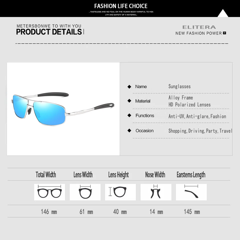 ELITERA, фирменный дизайн, поляризационные солнцезащитные очки для мужчин, тонкая квадратная оправа из сплава, мужские солнцезащитные очки для вождения, очки для путешествий