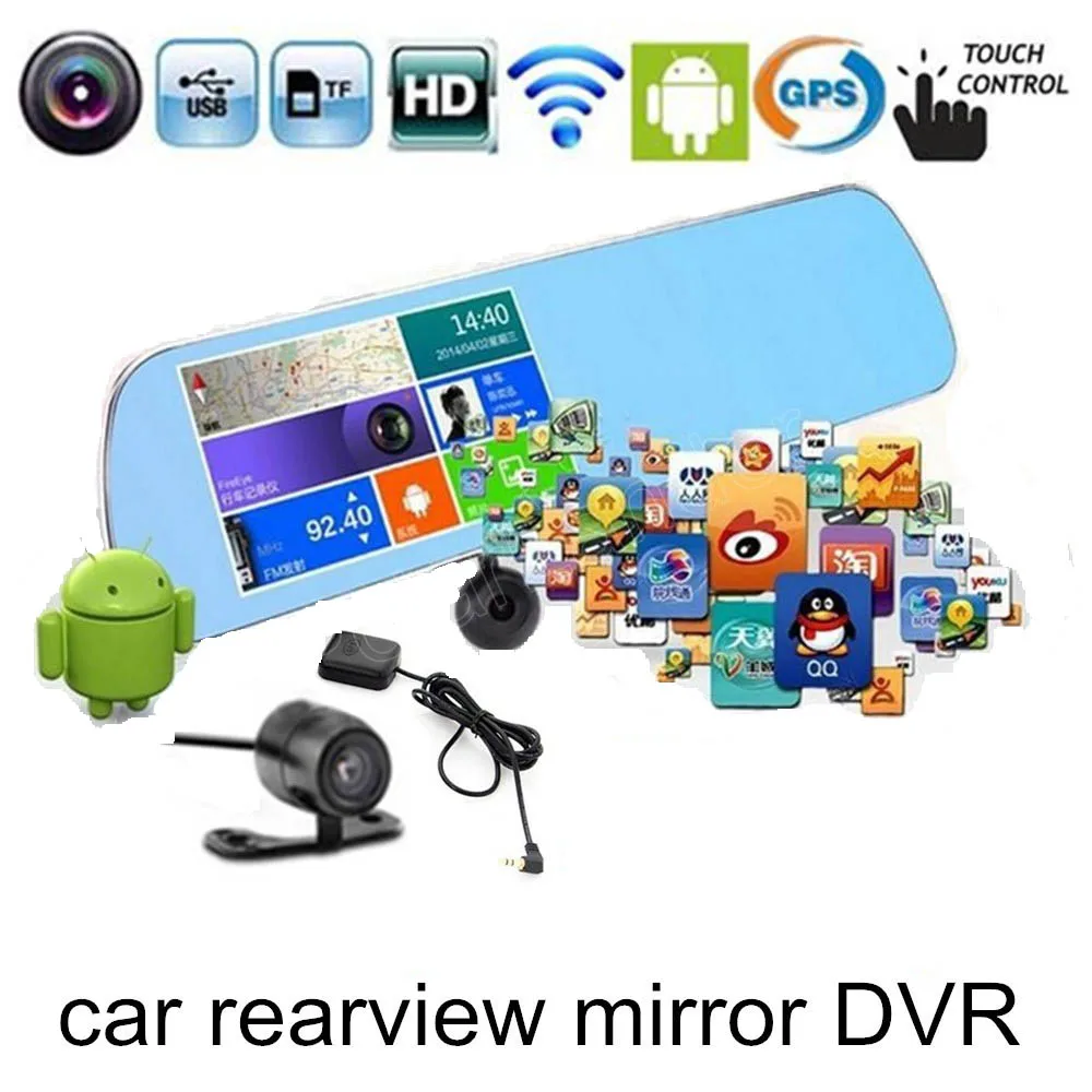 

Car GPS navigation DVR mirror camera 5 inch rearview mirror for android HD Camera Recorder Rear View dual lens touch screen
