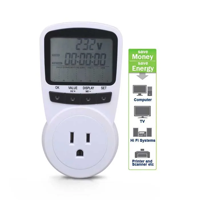 

US Plug Digital Wattmeter Power Meter Socket Energy Monitor LCD Display Watt Voltage Amps Measuring Outlet Automatic Kwh Power