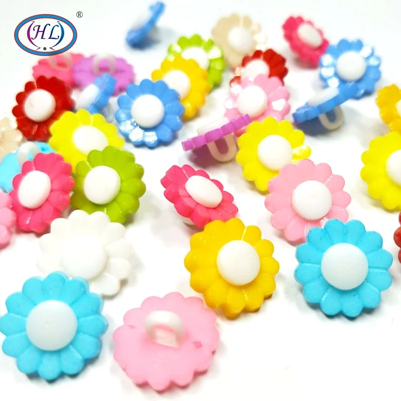cheap HL 30pcs 15MM Mixed Color Shank Flower Plastic Buttons Children #039;s Apparel Sewing Accessories DIY Scrapbooking