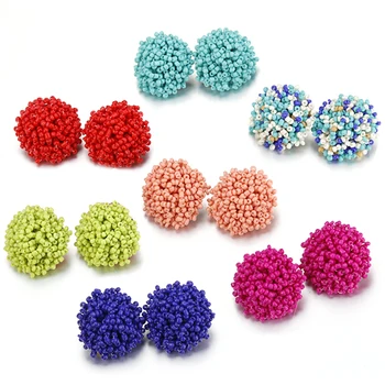 

AENSOA Bohemia Handmade Beads Big Stud Earrings For Women Girl Ethnic Jewelry Accessories Fashion Resin Beads Earrings 13 Color
