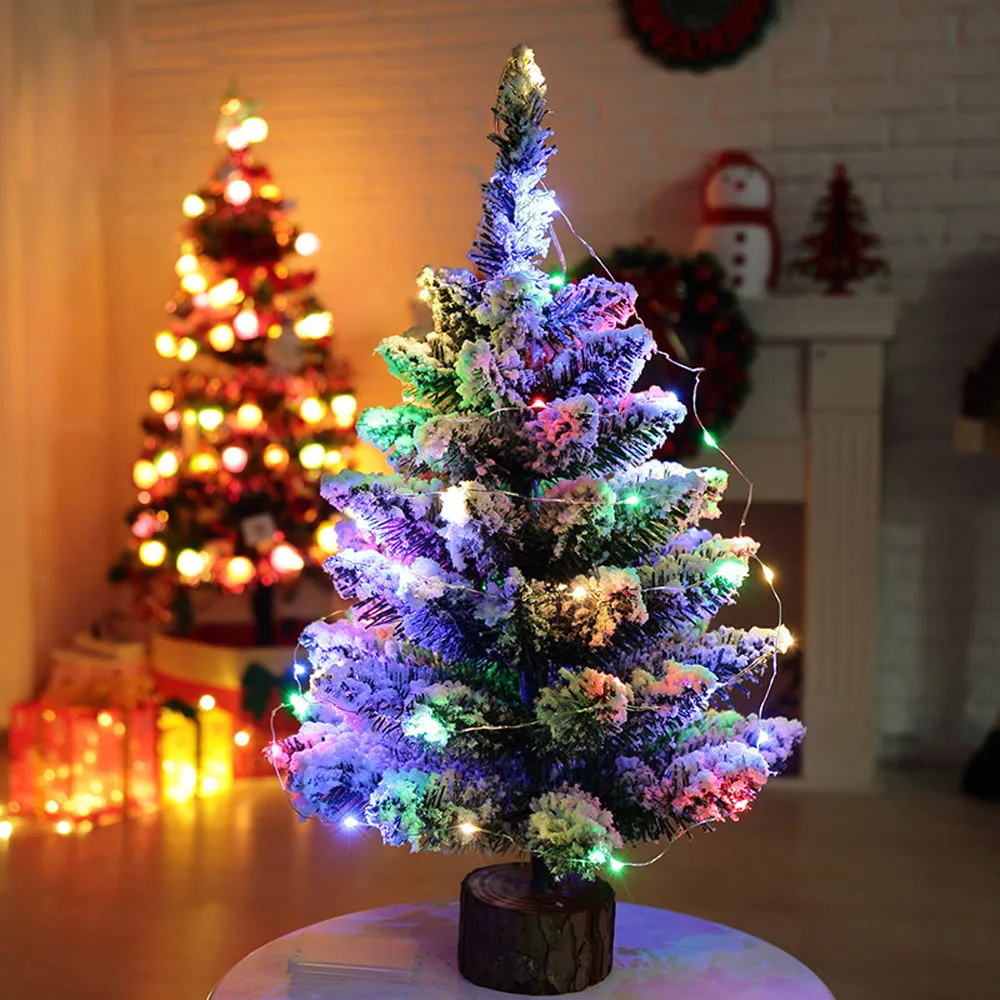 

Mini Christmas Tree Artificial Flocking Snow Christmas Tree LED Multicolor Lights Holiday Decoration arbol de navidad