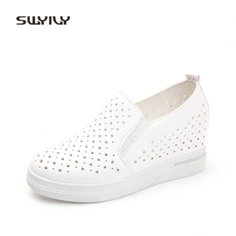 SWYIVY Hollow Platform Women Walking Shoes Breathable 2018 Summer Wedge Comfortable Solid Color Female Causual Shoe Inner Height