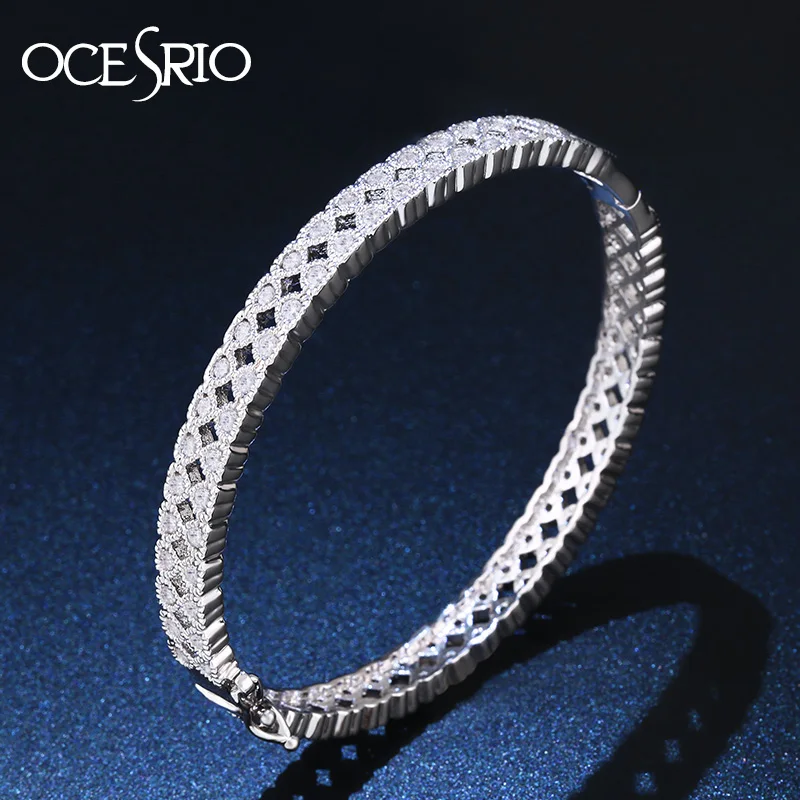 

OCESRIO Luxury Brand Silver Bangle Bracelet Womens Cubic Zirconia Pave Bridal Tennis Bracelet Zircon brazalete mujer brt-a80