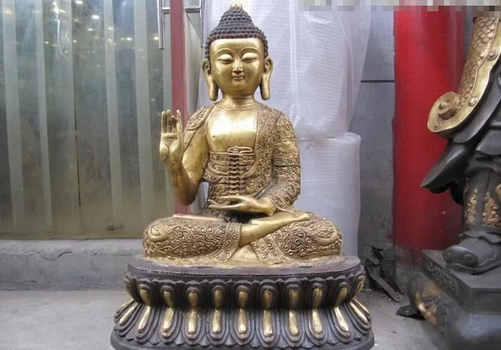 

Collectible bronze lion statue S0573 Tibet Bronze Copper Gilt Buddhas Robe Shakyamuni Hand hold pagoda Buddha statue (B0328)