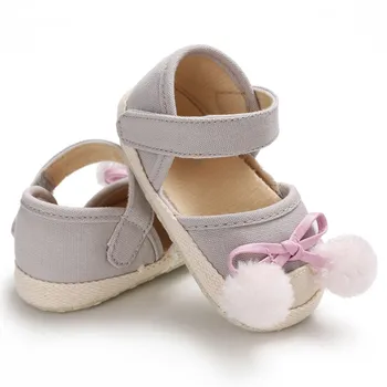 

Summer baby girl cute pompom soft sole bottom canvas princess shoes infant lovely first walkers 0-18 months