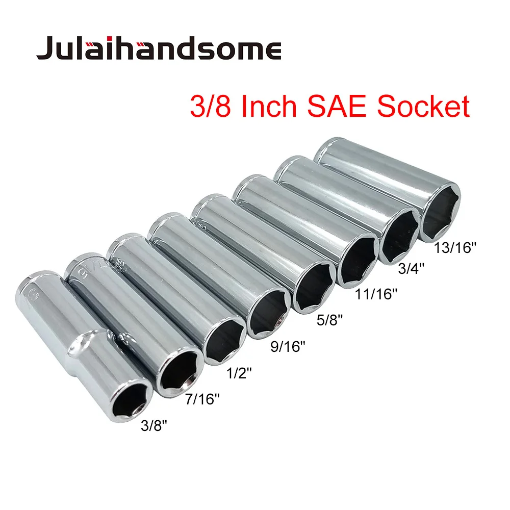 3/8 дюймов Drive Deep Socket размеры SAE 3/8 "7/16" 1/2 "9/16" 11/16 "3/4" 13/16 "5/18" CRV высокое качество разъем гаечные ключи 63 мм длина