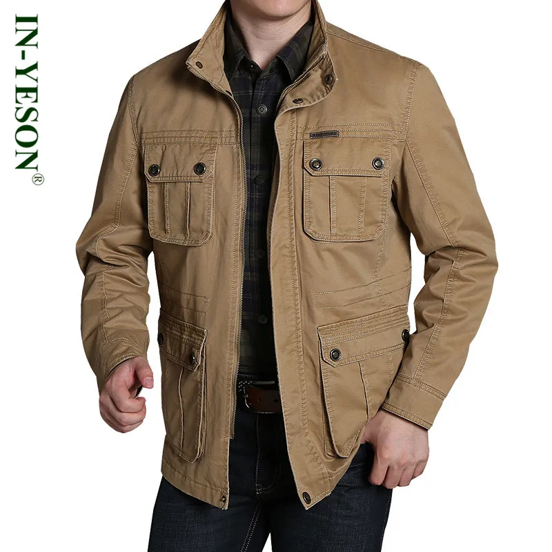 IN YESON Brand Autumn Winter Jacket Men Stand Collar Mature man Casual