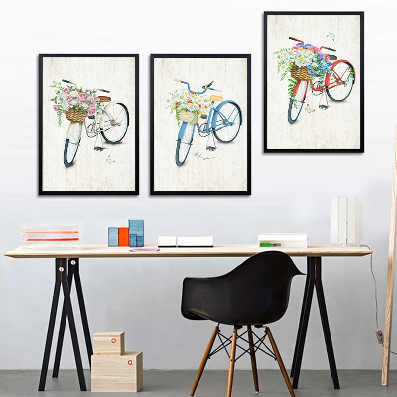 

SELFLESSLY ART Posters Prints Bicycle With Flowers Decorative Painting Modular Art Canvas Painting Wall Pictures For Living Room