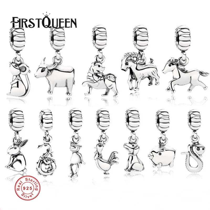 

FirstQueen Chinese Zodiac Animal Charm 925 Sterling Silver Beads Fits Bracelets Breloque bisuteria para manualidades por mayor