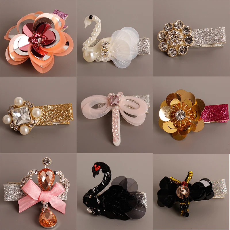

New Design Lovely Cartoon Sequin Flower Swan Hairpins Hair clips Royal purple Floral Kids Hair Accessories Fashion Hair barrette