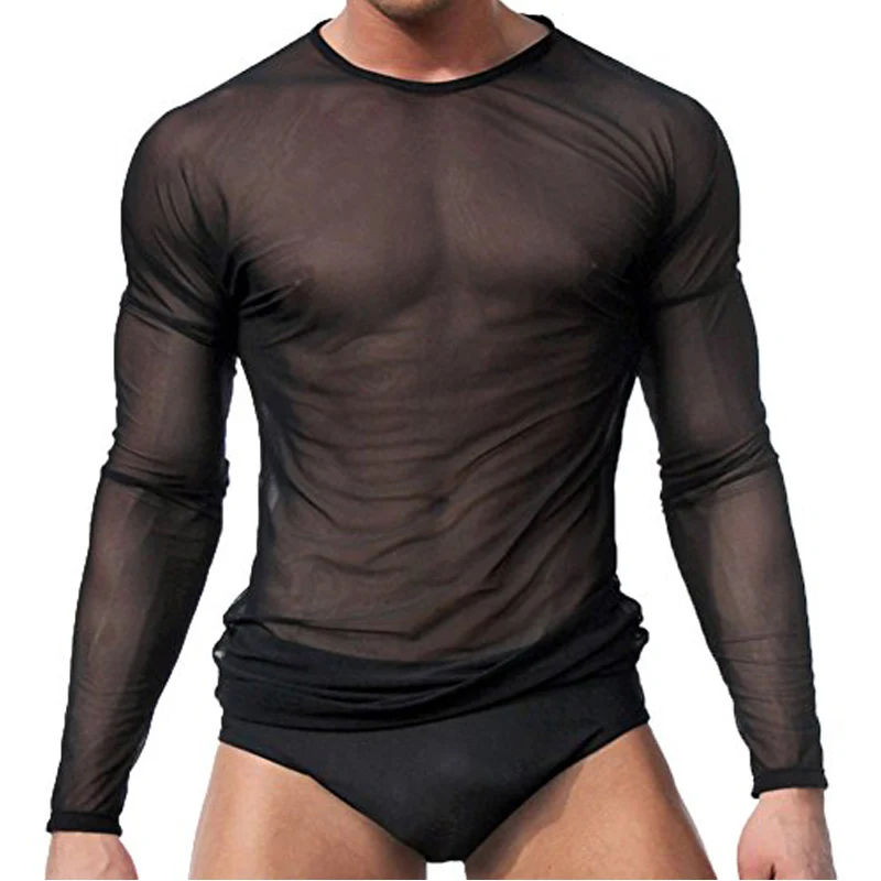 HUGH Sexy Mesh Transparent See Through T Shirts Male Spandex Transparent Bodysuit Shirt Gay Long Sleeve Undershirt Underwear HUGH Sexy Mesh Transparent See Through T Shirts Male Spandex Transparent Bodysuit Shirt Gay Long Sleeve Undershirt Underwear