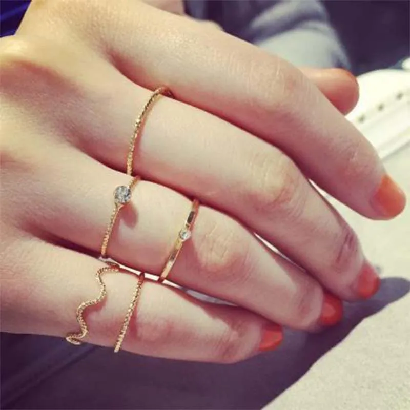 

new Fashion wave of five-piece suit crystal rings personality 5 Pcs/Set of fine index finger ring set women female jewelr