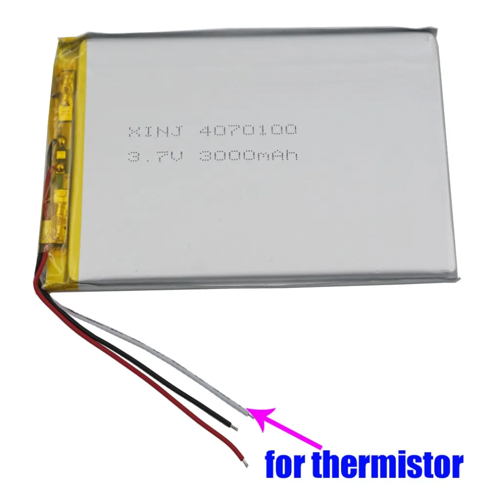 XINJ 3,7 в 3000 мАч 3 провода для термистора литий-полимерный аккумулятор Li ion li-po cell 4070100 для электронной книги MID Портативный DVD планшетный ПК