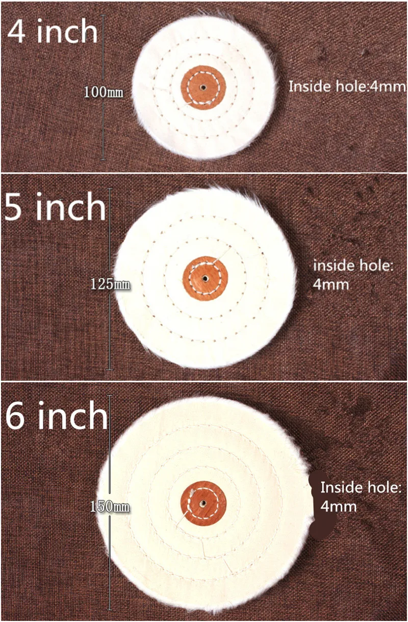 2 шт/лот хлопок стежка полировки ткань колеса " /100 мм, 5"/125 мм, " /150 мм для зеркальной полировки ювелирных изделий металлический инструмент