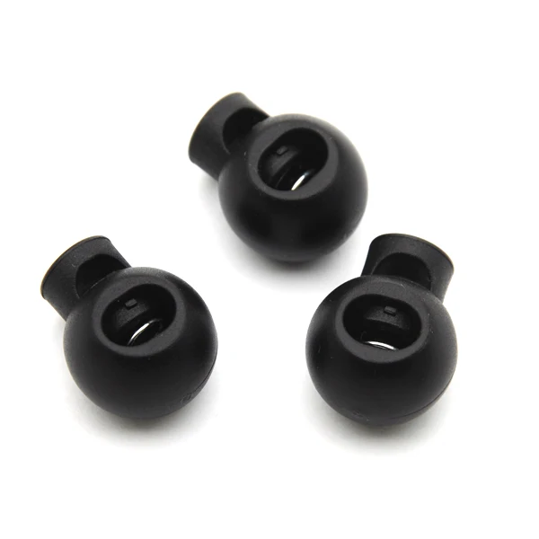 

Wholesale Free shipping 150pcs black plastic round ball cord lock toggles plastic spring stopper for 7mm bungee shock cord K-003