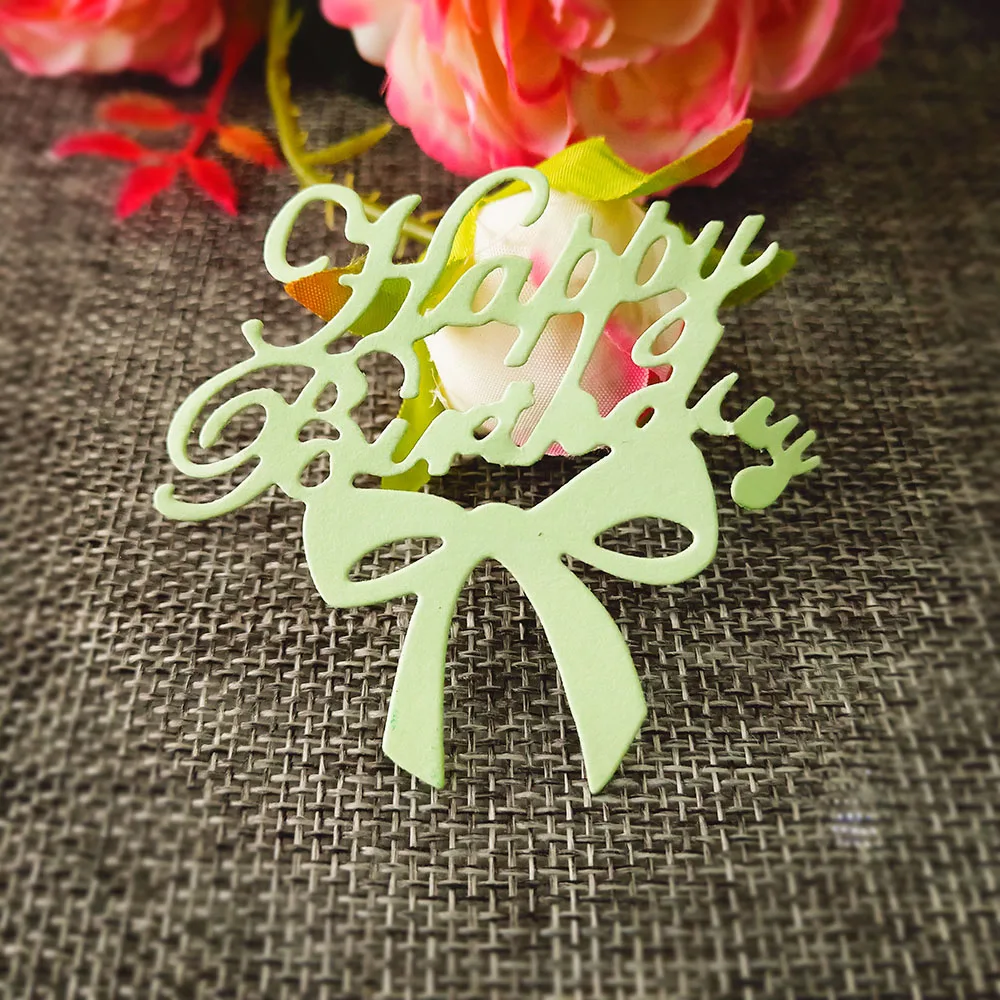 

1Pcs Bow-knot Happy Birthday Metal Cutting Dies Stencils for Scrapbooking Photo Album Decor Embossing Cards Making DIY Crafts