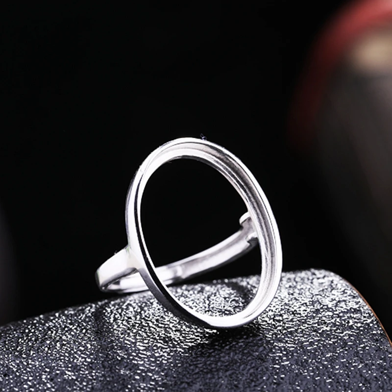 

925 Sterling Silver Women Engagement Wedding Ring 16X22mm Oval Cabochon Semi Mount Ring Setting fit Amber Turquoise Wholesale