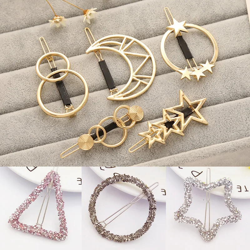 

1PC Fashion Genmetry Chic Star Hair Clip Rhinestone Moon Crystal Openwork Pentagram Women Gift Hairpin Hair Accessories