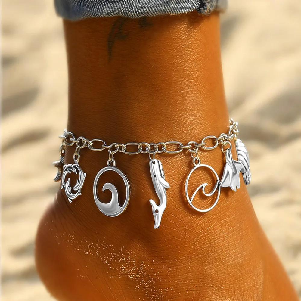 

2019 New Boho Turtle Pendant Anklets For Women Wave Shell Anklet Bracelets On The Leg Bohemian Foot Ocean Jewelry Party Gifts