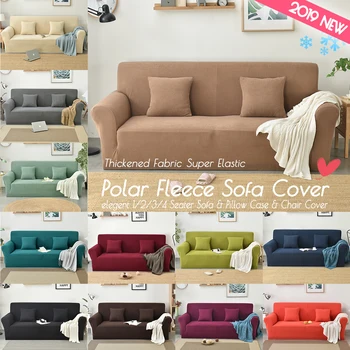 

Polar Fleece Slipcover Sofa Solid Color Couch Cover Elastic full sofa Cover 1/2/3/4 seater Stretch Pillow Case Chair Covers Blue
