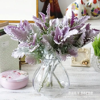 

6pcs/lot! High simulation artificial plants Flocking senecio cineraria Diy Dusty Miller leaves Fake Centaurea cineraria
