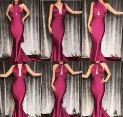 Бордовый Арабский Дубай Стиль вечернее платье 2019 Русалка эластичная атласная Праздничная Женская одежда для официального торжества